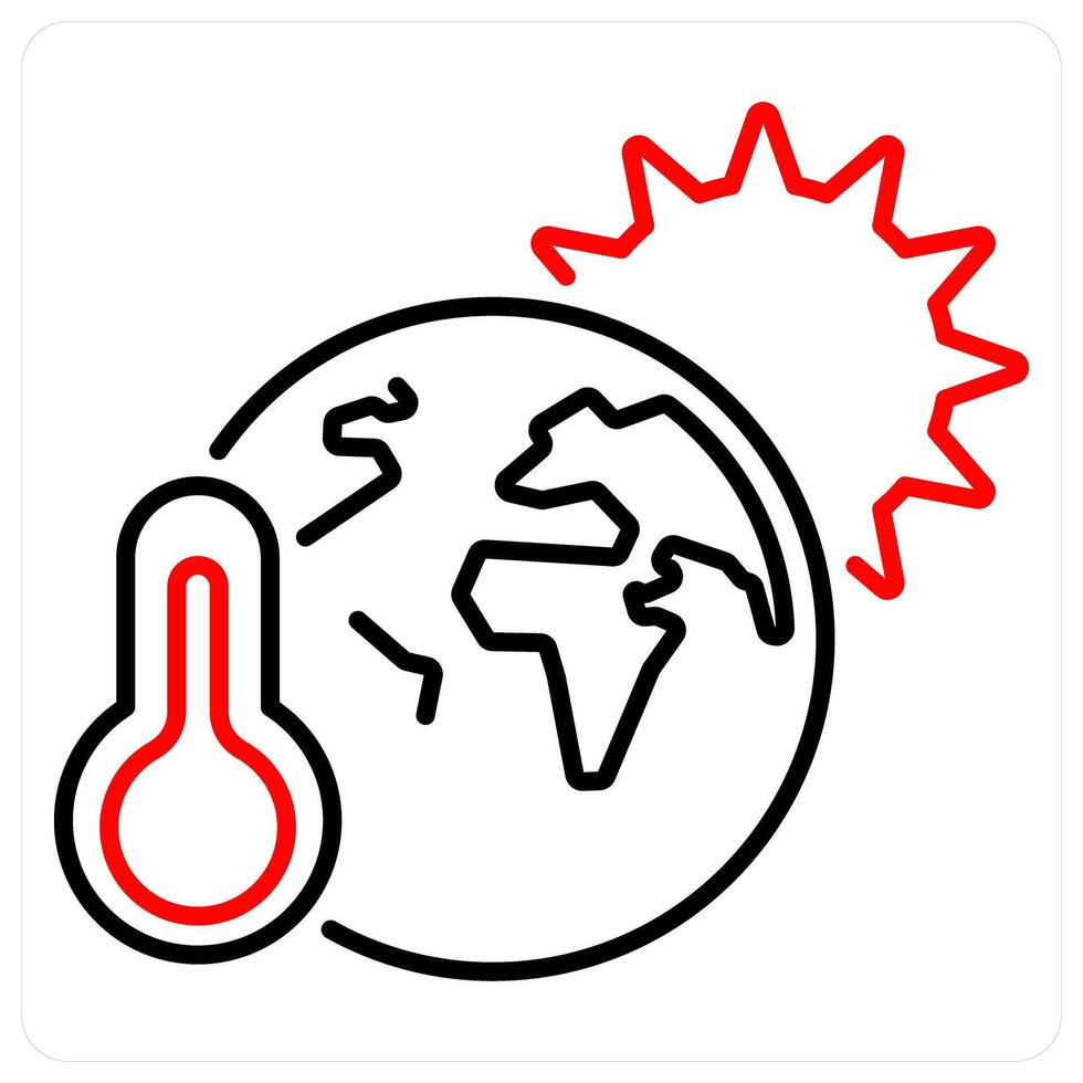 Global Warming icon concept in red bold line color vector