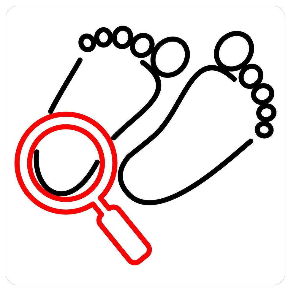 Footprint Search icon concept in red bold line color vector
