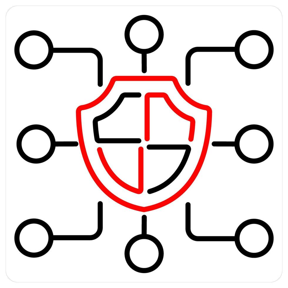 Blockchain icon in red bold line color vector