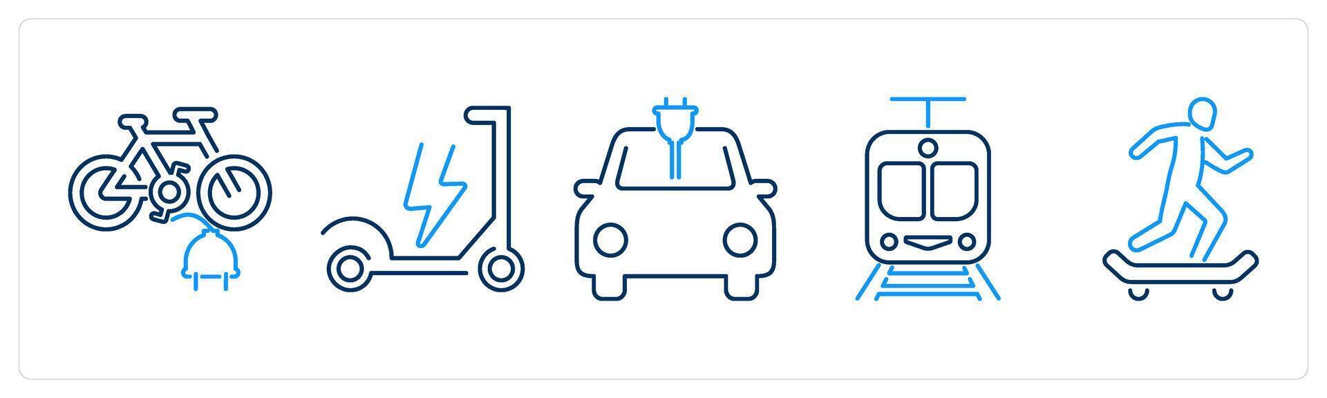 5 Mix icons as electric bicycle, electric scooter, electric car vector