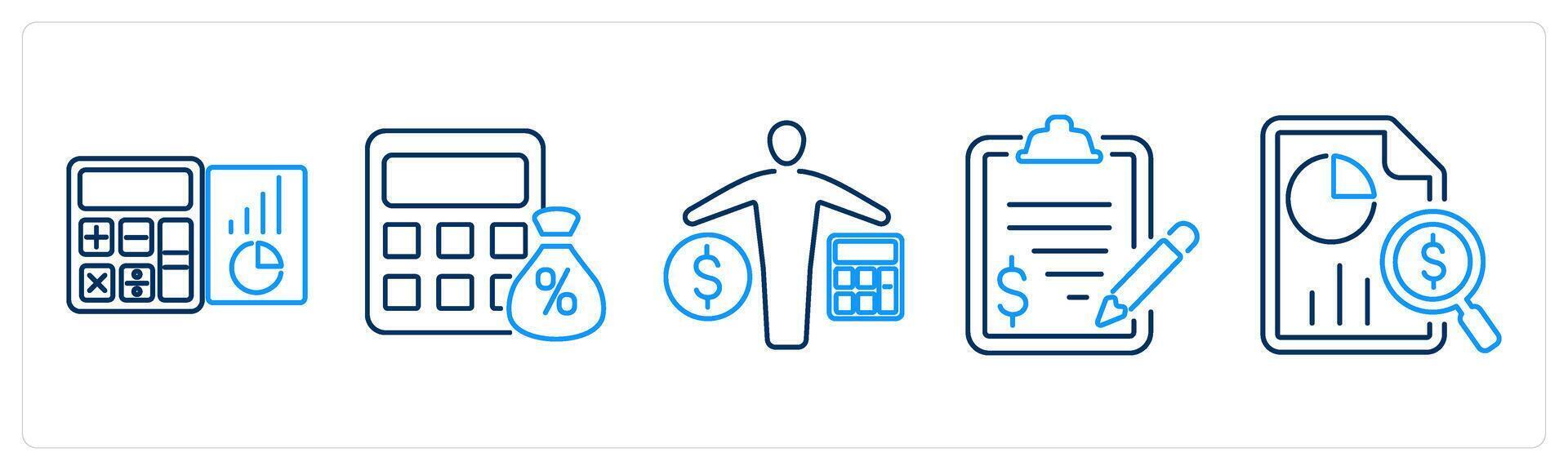 5 accounting icons as accounting, tax calculator, accountant vector