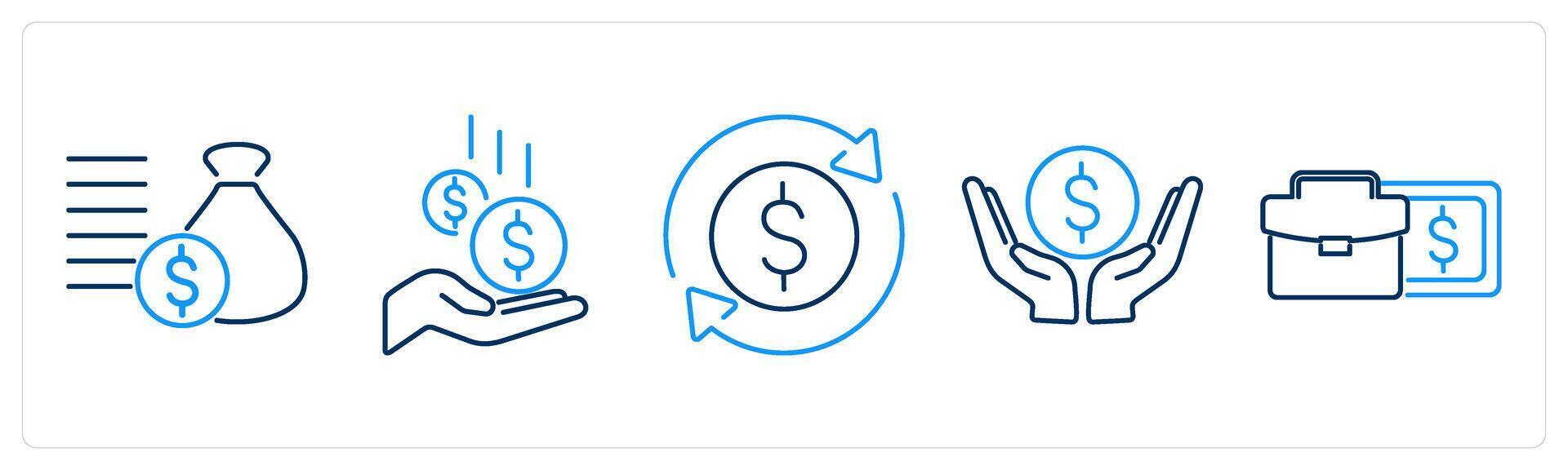 5 accounting icons as loan, earnings, money flow vector