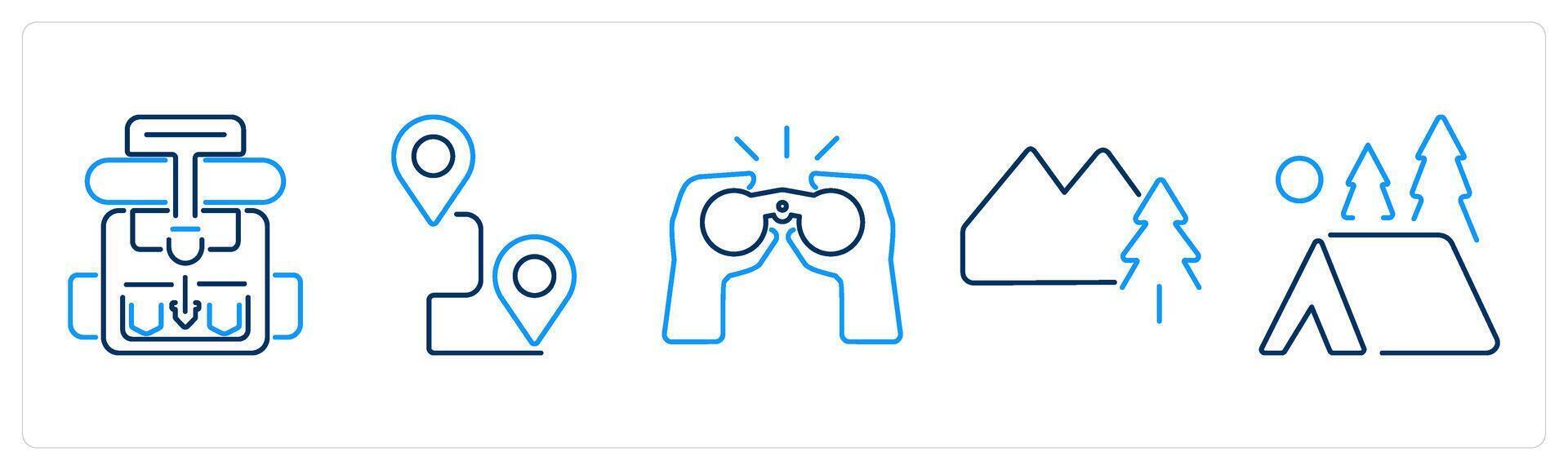 5 Adventure icons as backpack, journey, binoculars vector