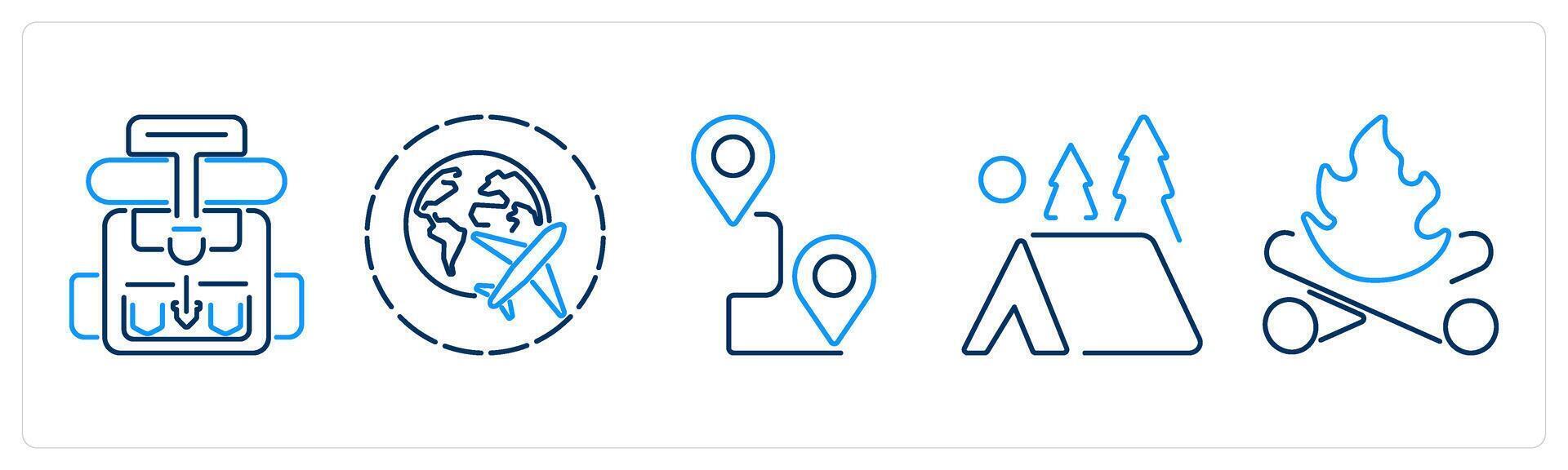 5 Adventure icons as backpack, travel, journey vector