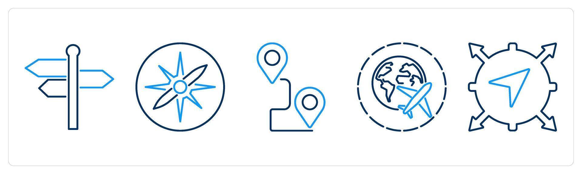5 Adventure icons as direction, orientation, journey vector