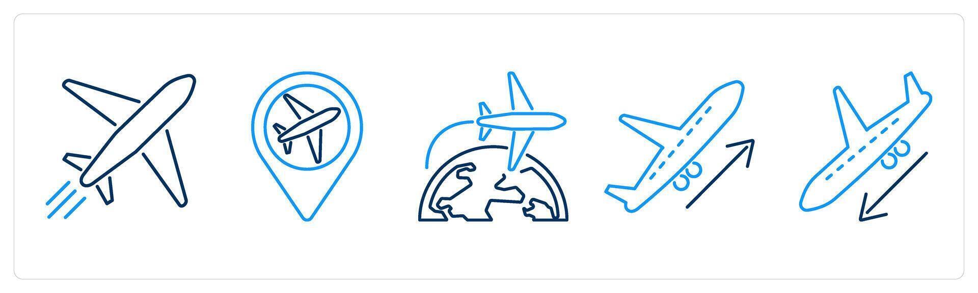 5 Airport icons as plane, location, travel vector