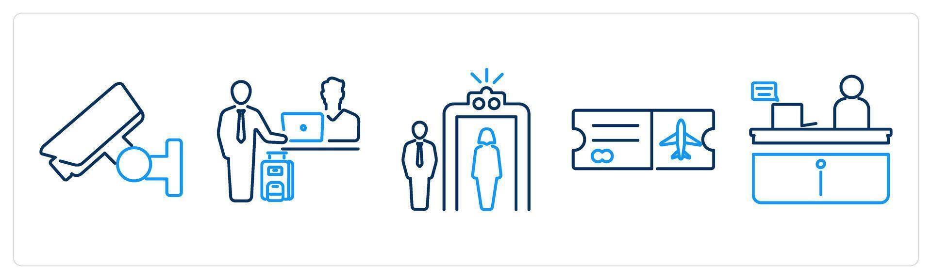 5 Airport icons as cctv, check in, sensing vector