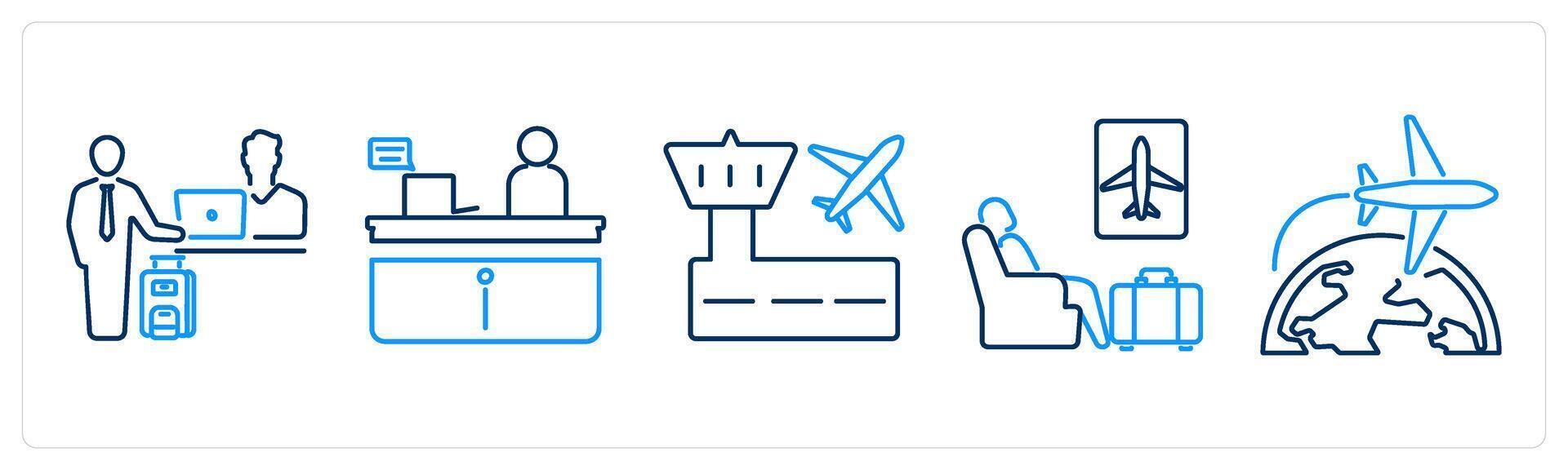 5 Airport icons as check in, information desk, airport vector