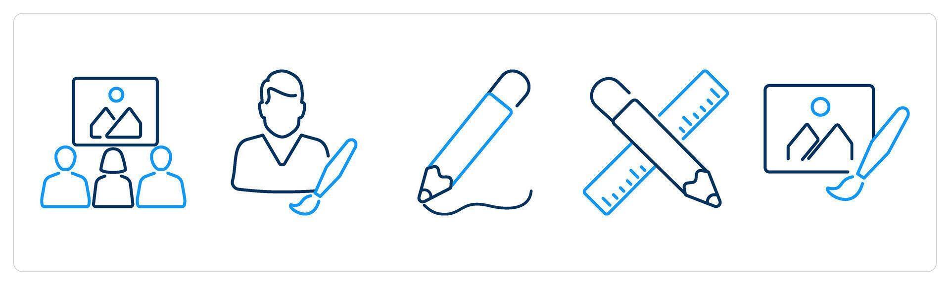 5 Art icons as visitors, artist, drawing vector