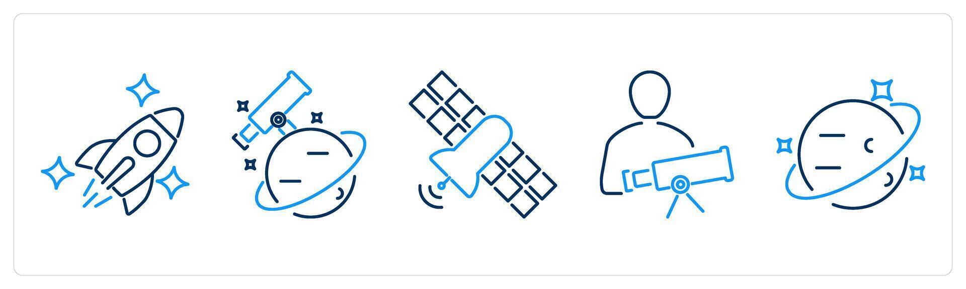 5 Astronomy icons as spaceship, astronomy, satellite vector