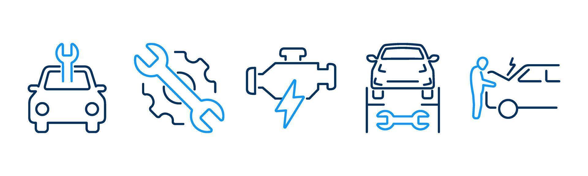 5 Car icons as car service, maintenance, engine vector