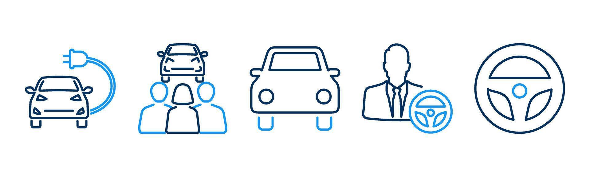 5 Car icons as electric car, carpooling, car vector