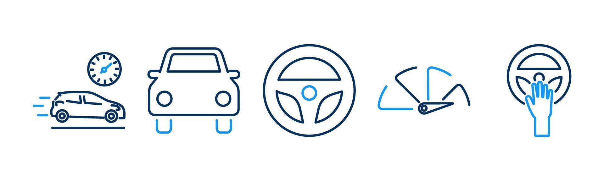 5 Car icons as speed, car, steering wheel vector