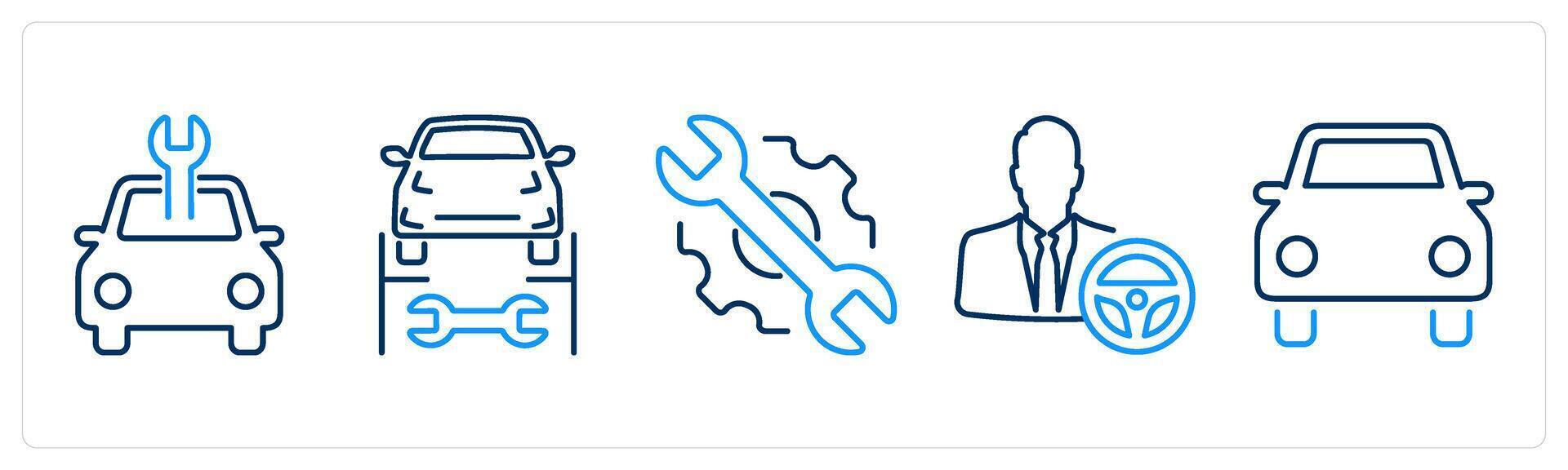 5 Car icons as car service, car repair, maintenance vector
