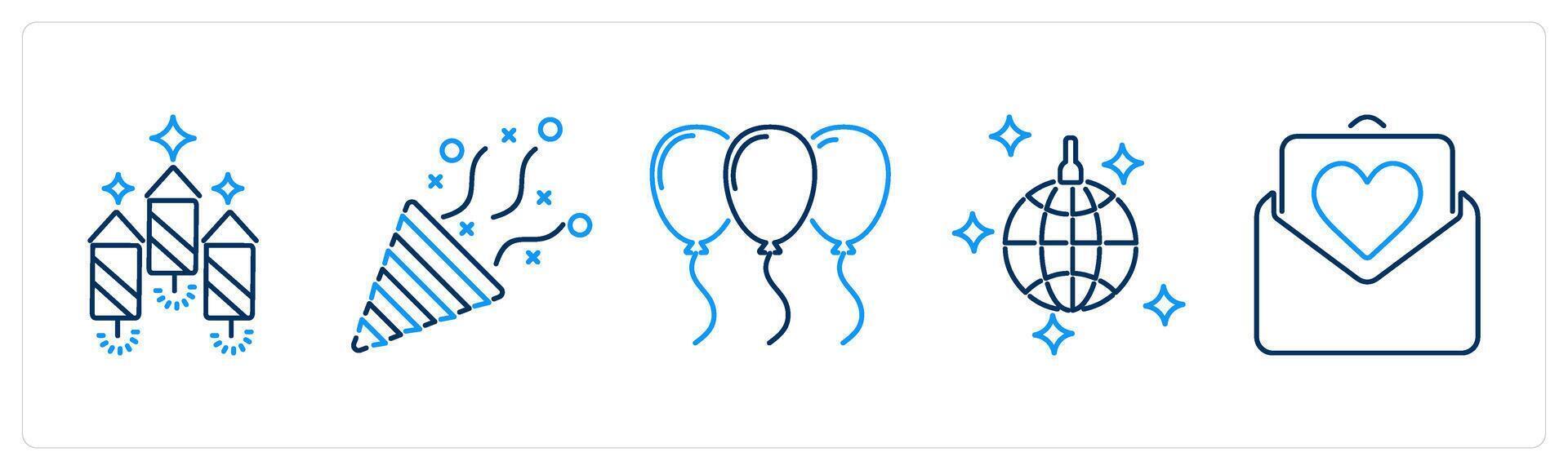 5 Celebrate icons as firecrackers, celebrate, balloons vector