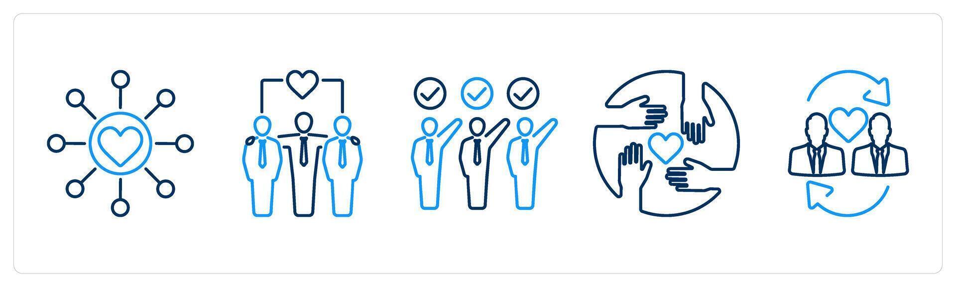 5 Charity and donation icons as community, togetherness, volunteers vector