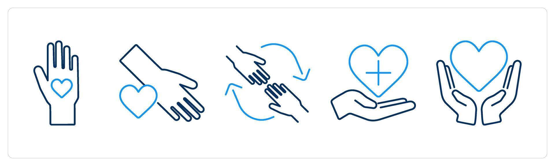 5 Charity and donation icons as voluntary, helping hand, help vector