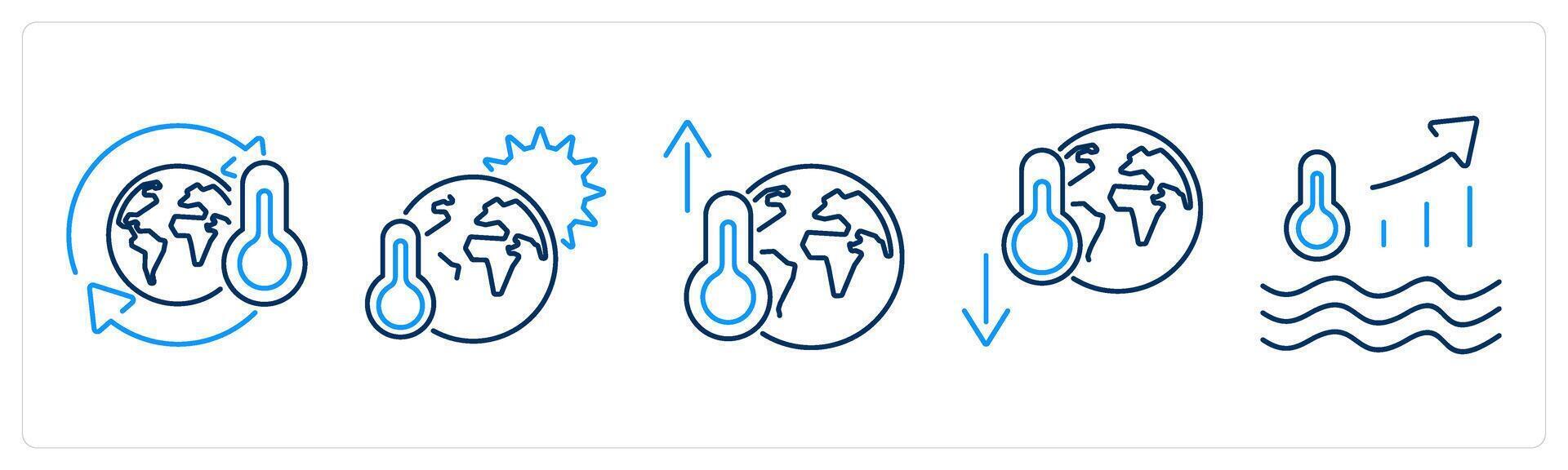 5 climate change icons as climate change, global warming, temperature increase vector