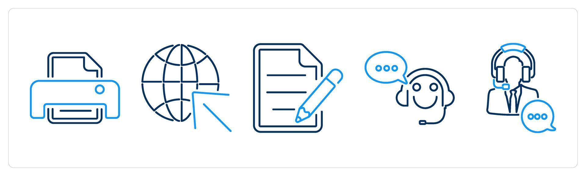 5 Contact icons as printer, website, contact form vector