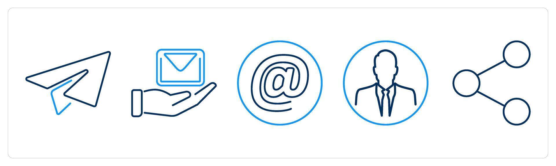 5 Contact icons as paper plane, email, at the rate vector