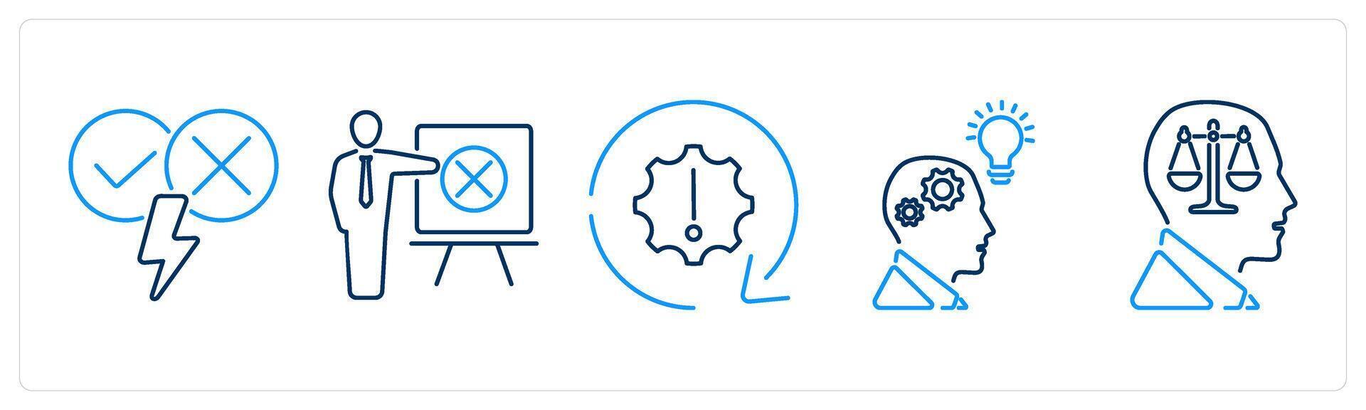 5 Critical Thinking icons as argument, identifying errors, problem vector