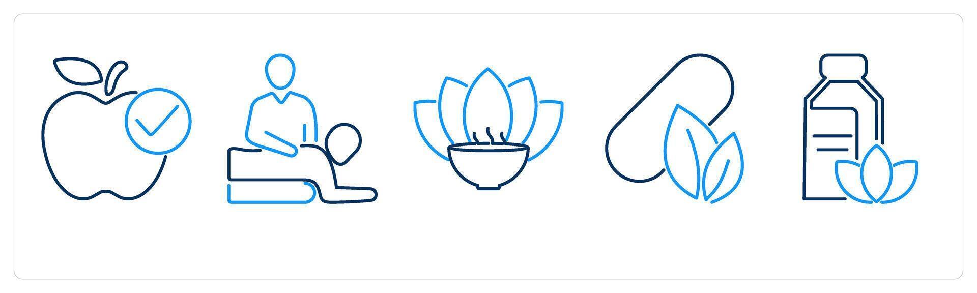 5 mix icons as dietary food, therapy, aromatherapy vector