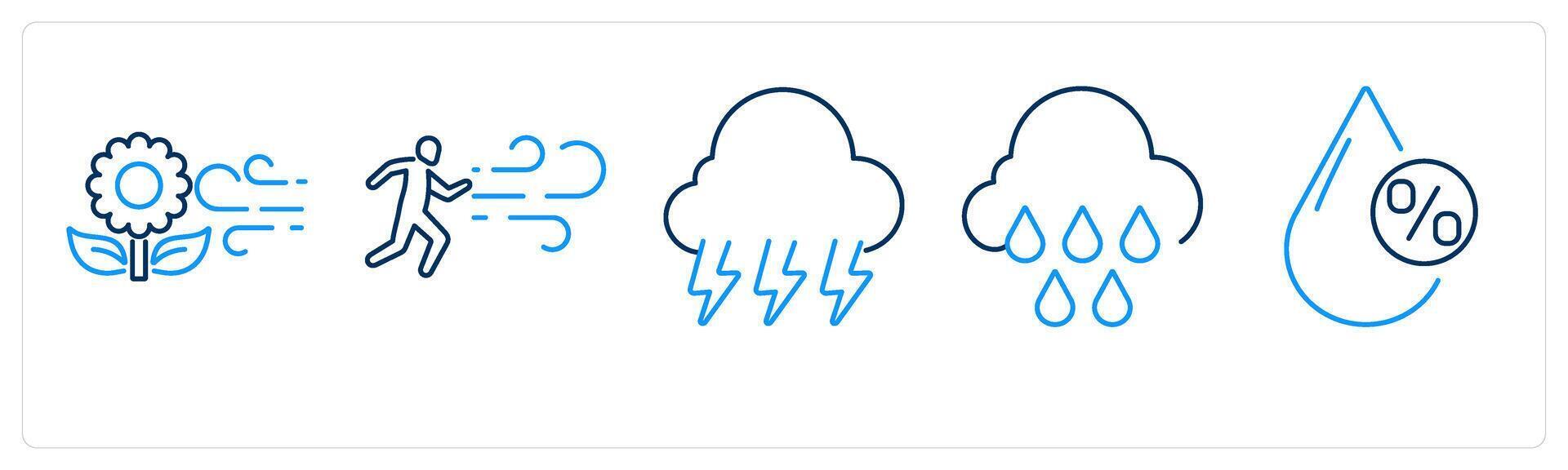 5 mix icons as spring, wind, thunderstorm vector