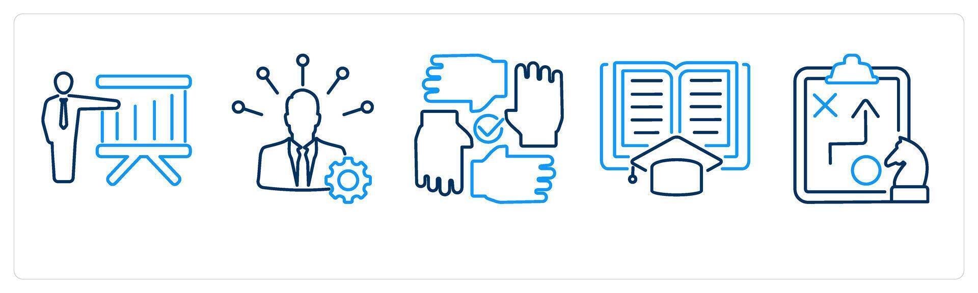 5 mix icons as board presentation, business management, collaboration vector