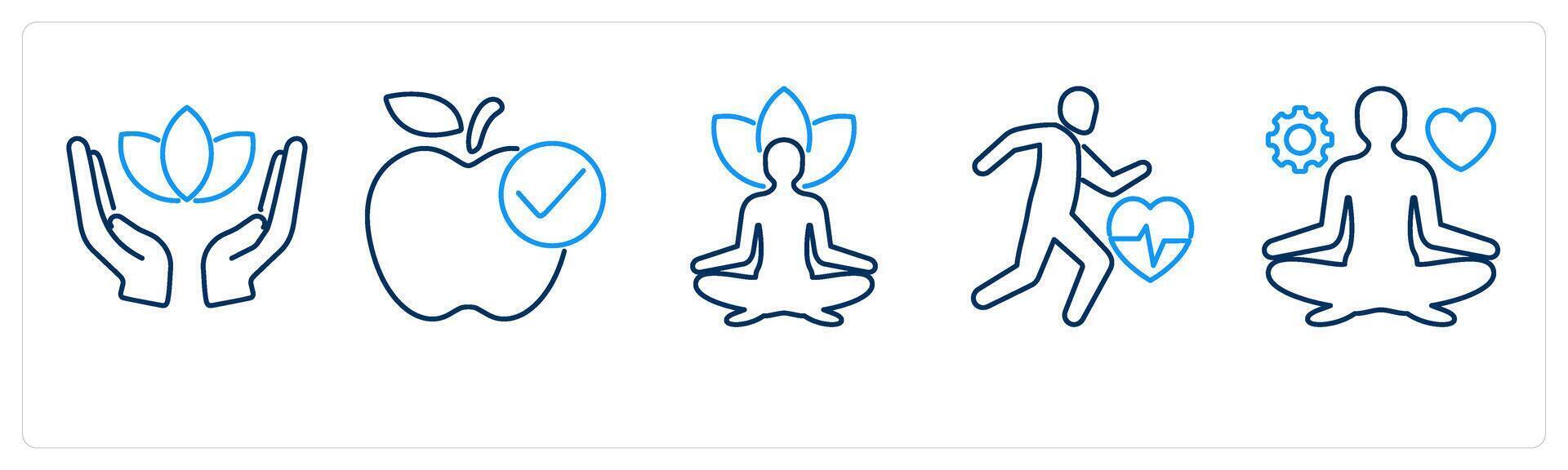 5 mix icons as medidation, dietary food, yoga vector