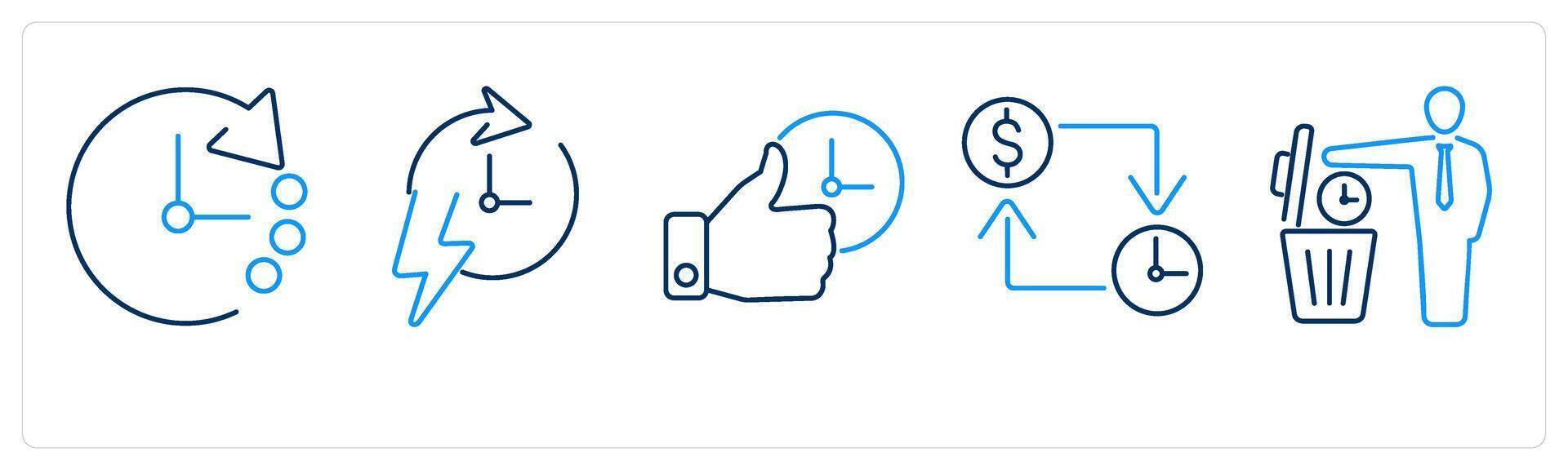 5 mix icons as refresh time, rapid, punctuality vector