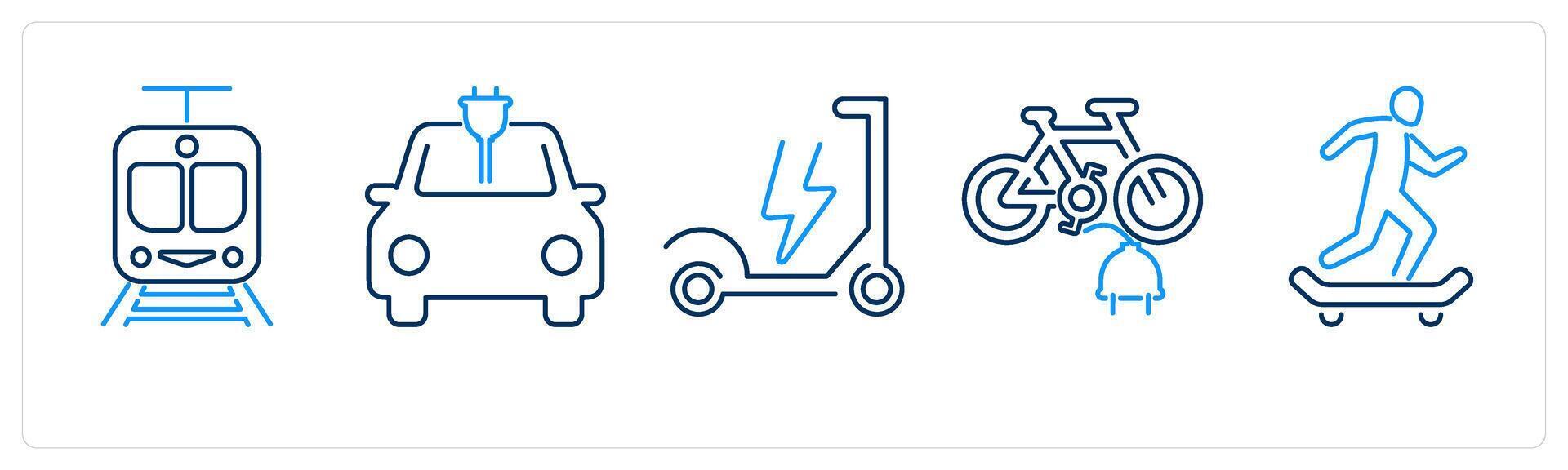 5 mix icons as electric train, electric car, electric scooter vector