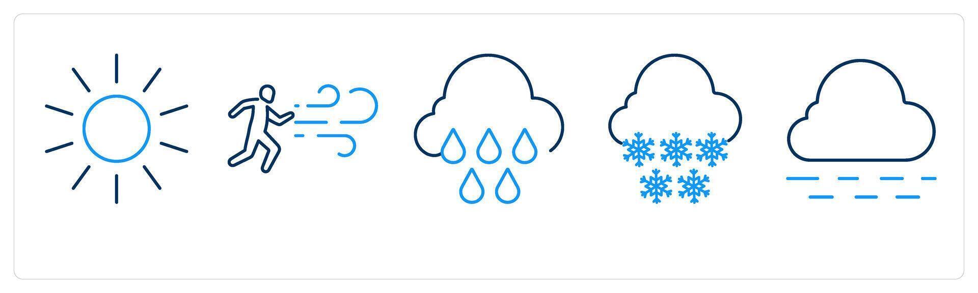 5 mix icons as sun, wind, rain vector