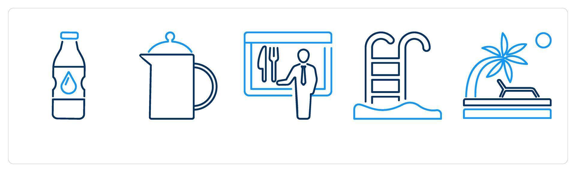 5 mix icons as water bottle, jug, menu vector