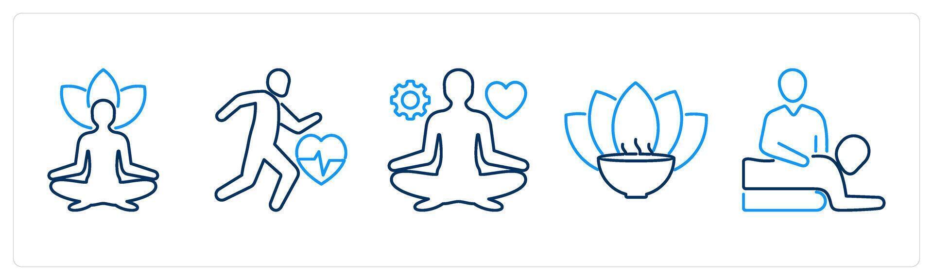 5 Mix icons as yoga, exercise, stress management vector