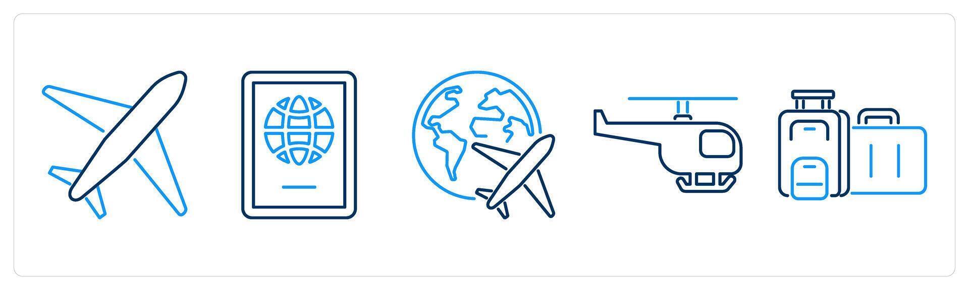 5 Mix icons as plane, passport vector