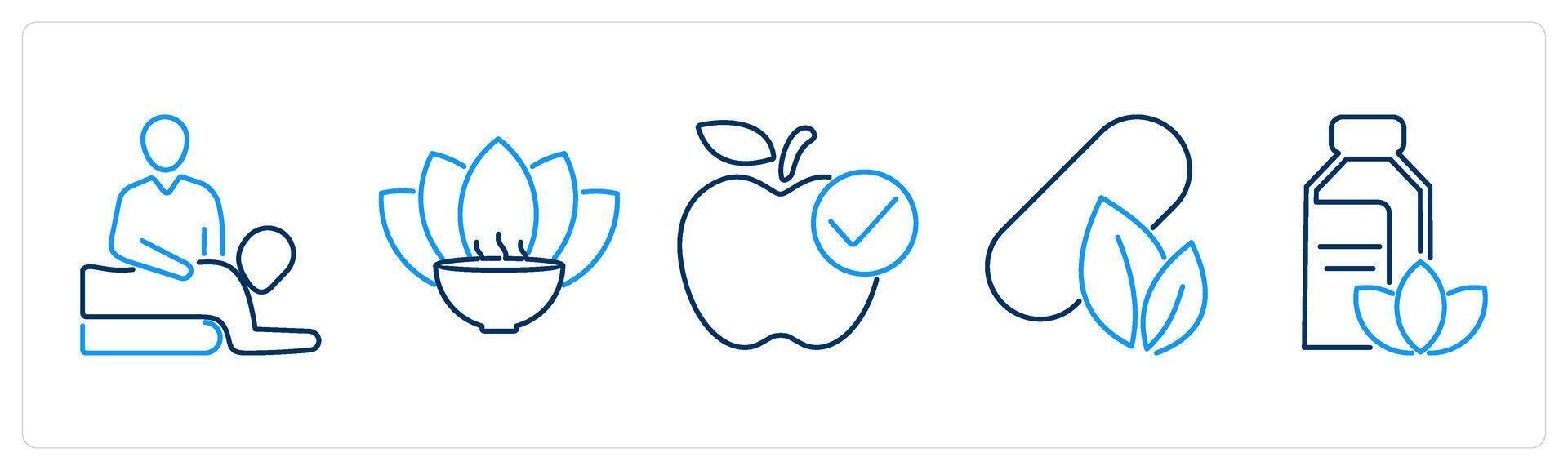 5 Mix icons as therapy, aromatherapy, dietary food vector