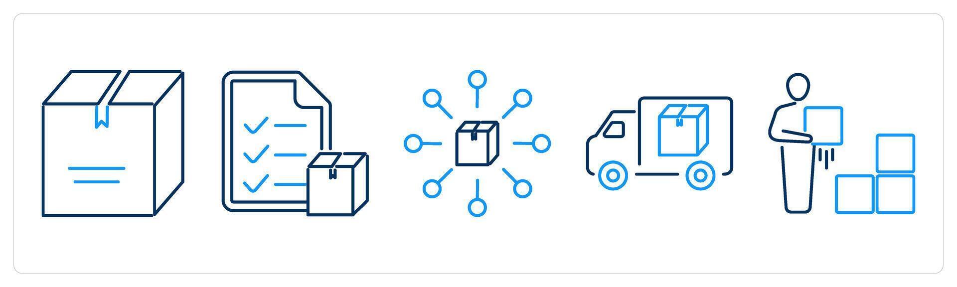 5 Mix icons as parcel, parcel list, parcel connection vector