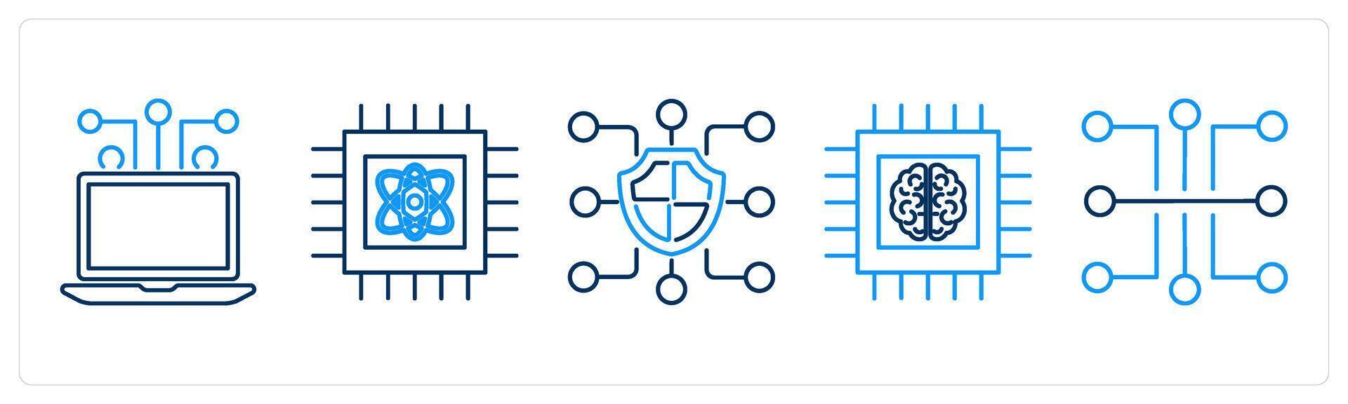 5 Mix icons as computing, quantum computing, block chain vector