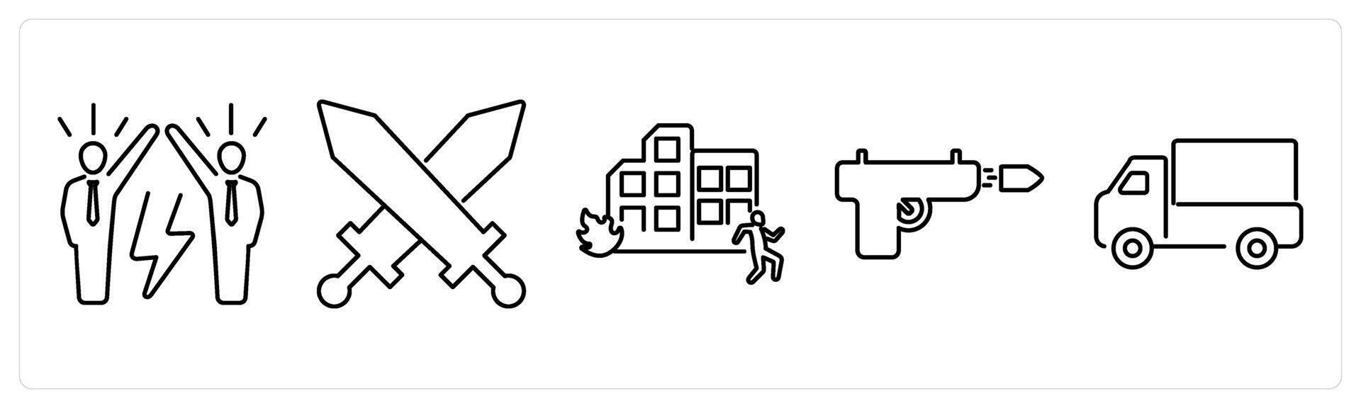 5 Mix icons as conflict, battle, attack in black bold vector
