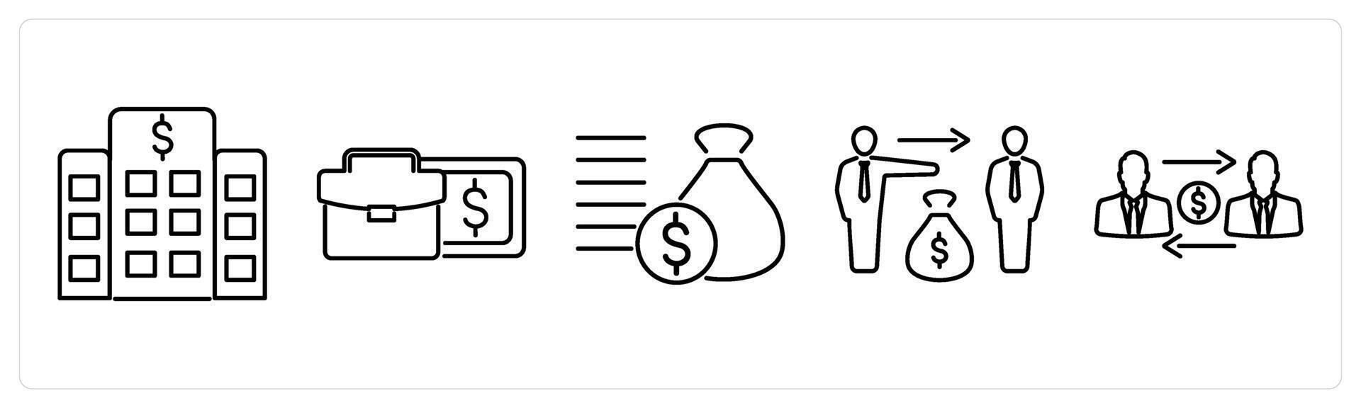 5 accounting icons as bank, income, loan in black bold vector