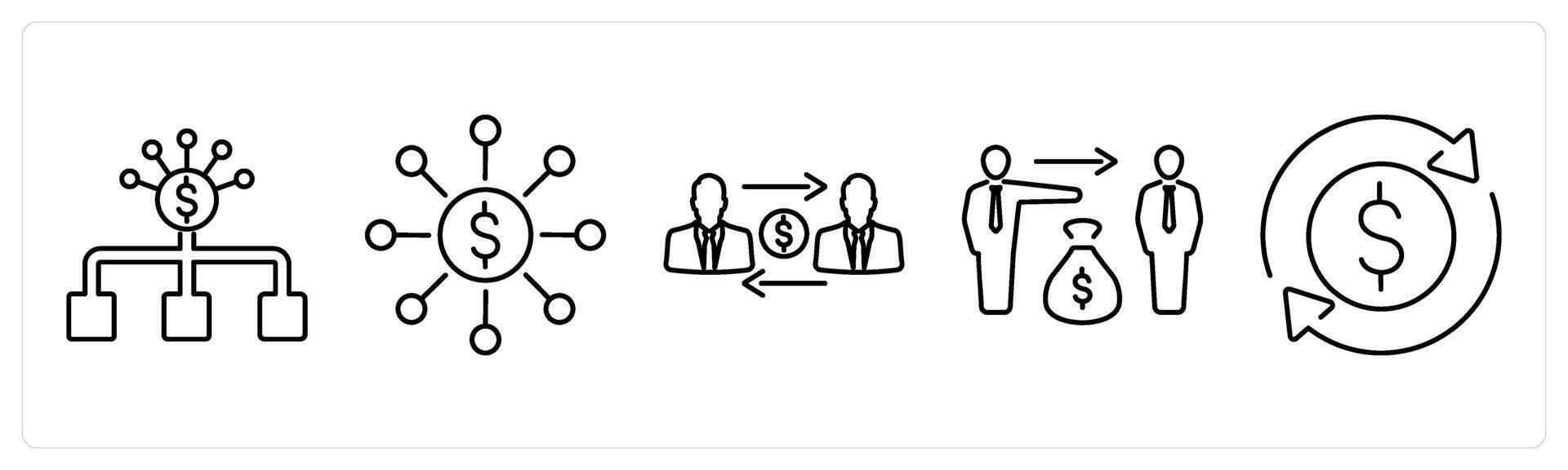 5 accounting icons as budget, money management, money transaction in black bold vector
