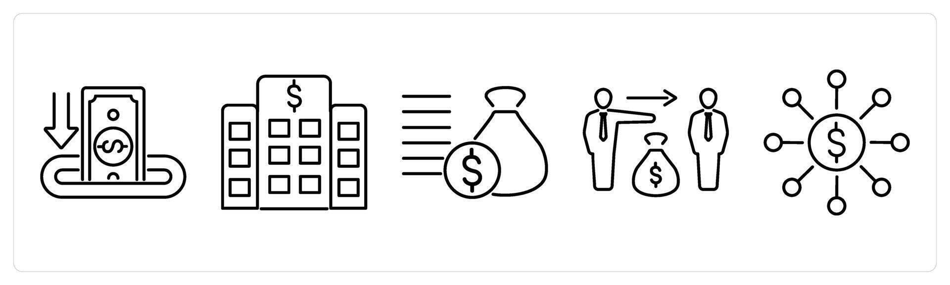 5 accounting icons as deposit, bank, loan in black bold vector