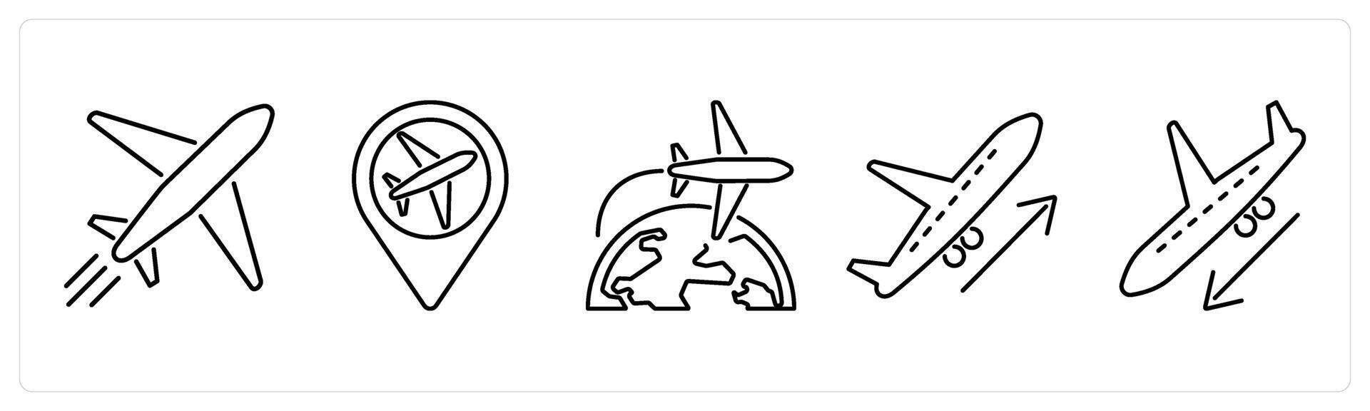 5 Airport icons as plane, location, travel in black bold vector
