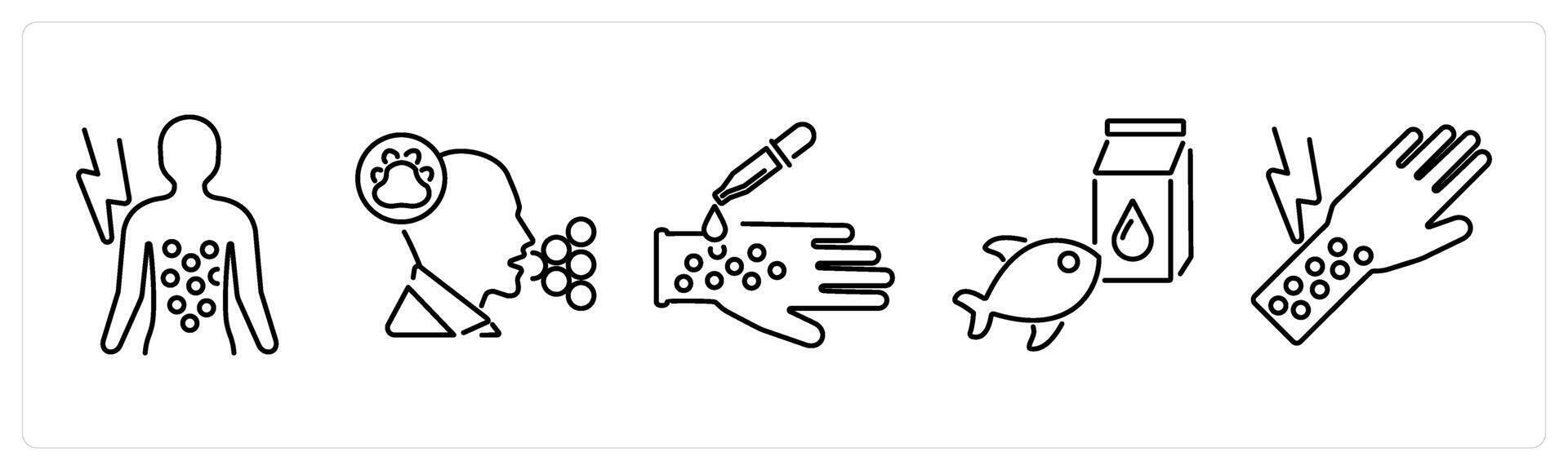 5 Allergy icons as allergy, pet allergy, allergy test in black bold vector