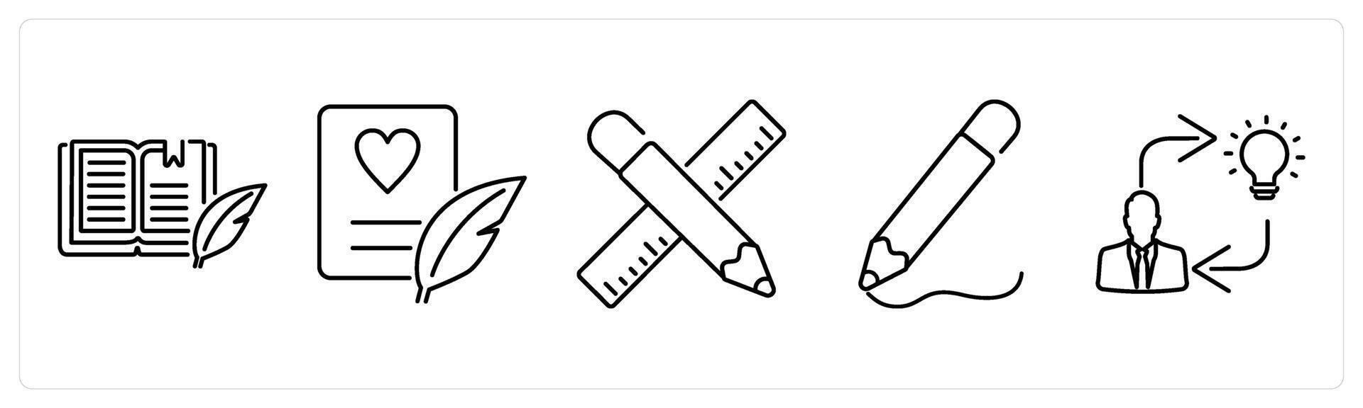 5 Art icons as literature, poetry, design in black bold vector