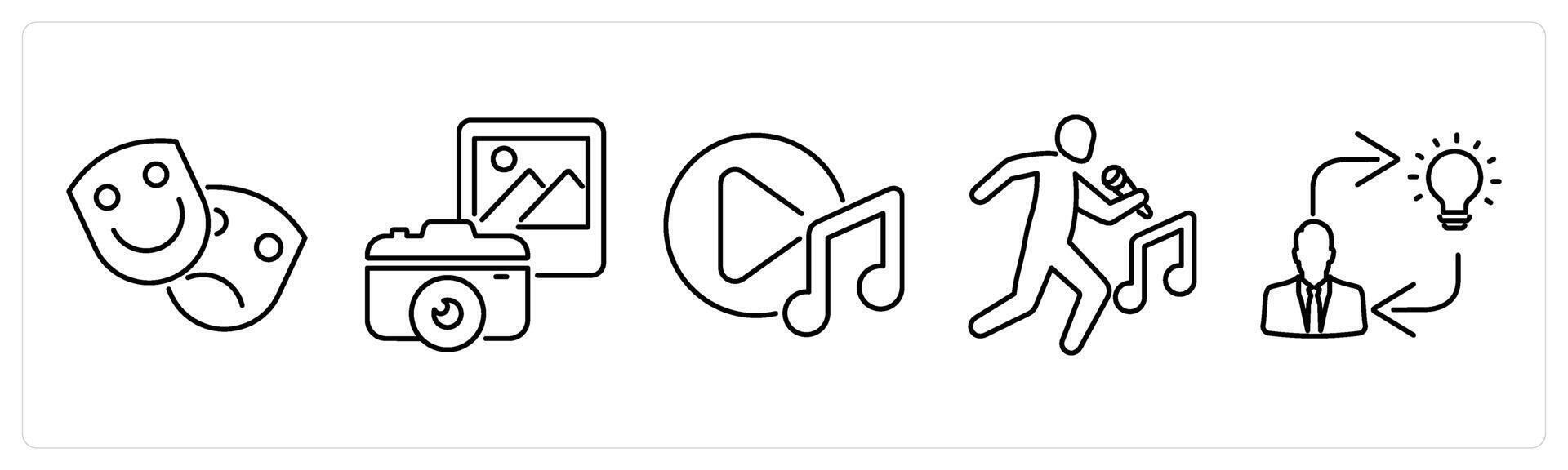 5 Art icons as theater, photography, music in black bold vector