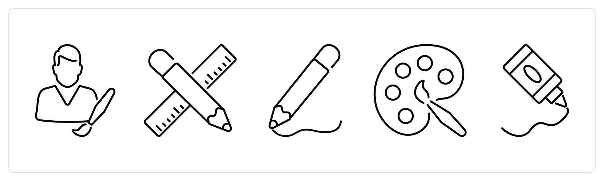 5 Art icons as artist, design, drawing in black bold vector