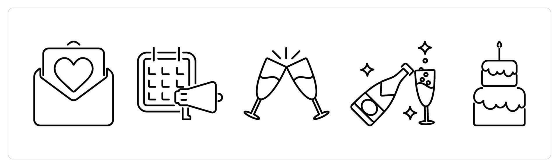 5 Celebrate icons as invitation, cheers in black bold vector