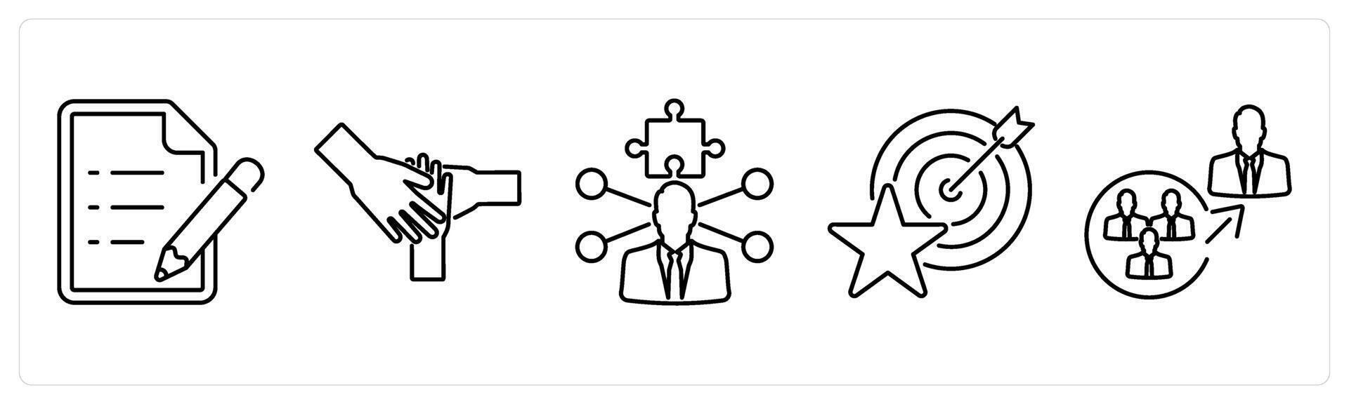 5 Challenge icons as exam, teamwork, resolve issues in black bold vector