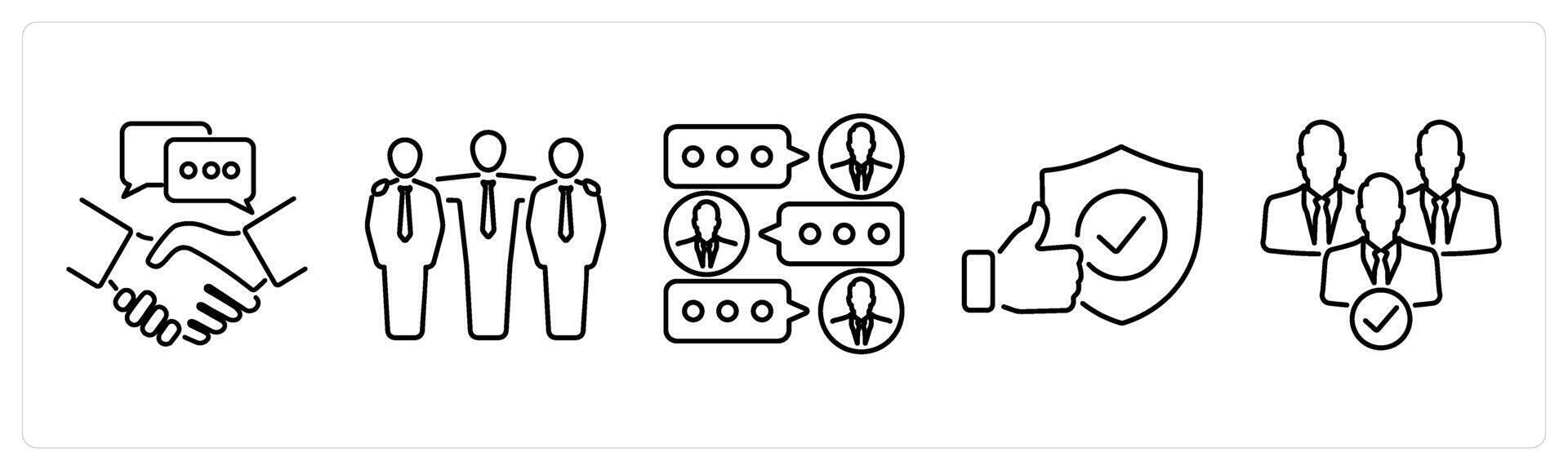 5 Community icons as relationships, friendship, group chat in black bold vector